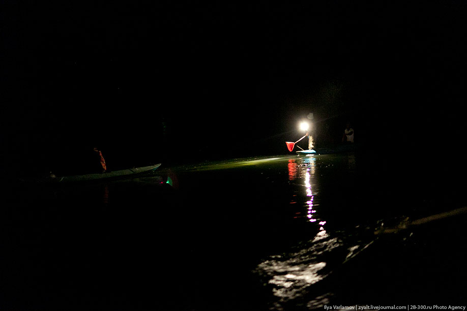 Ночная рыбалка на озере Когалла, Шри-Ланка