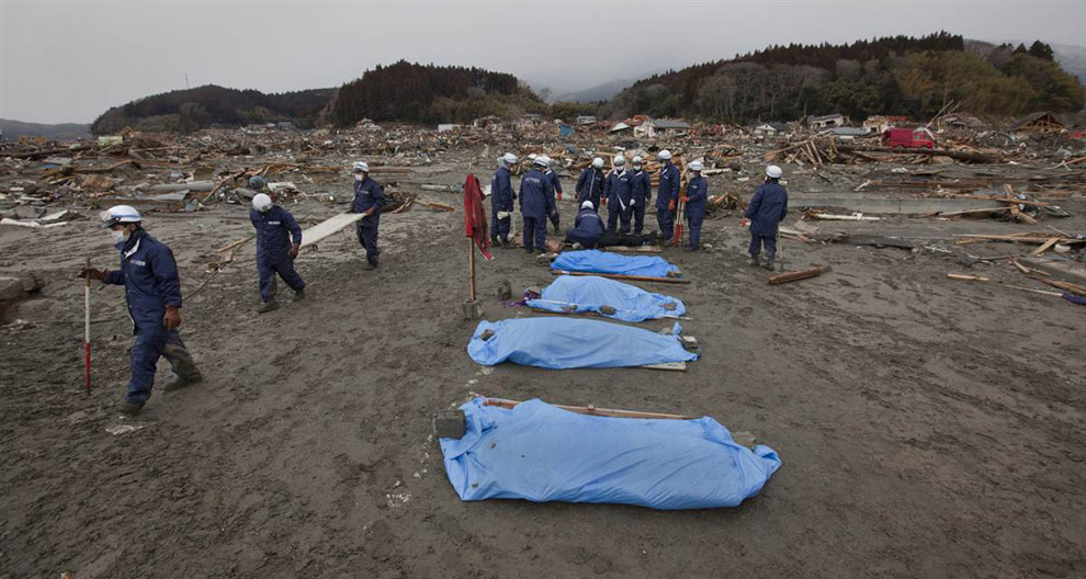 Тела жертв цунами в Японии