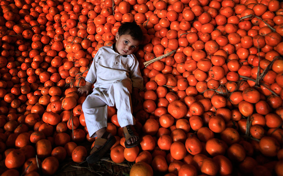 Ребенок на фруктовом рынке
