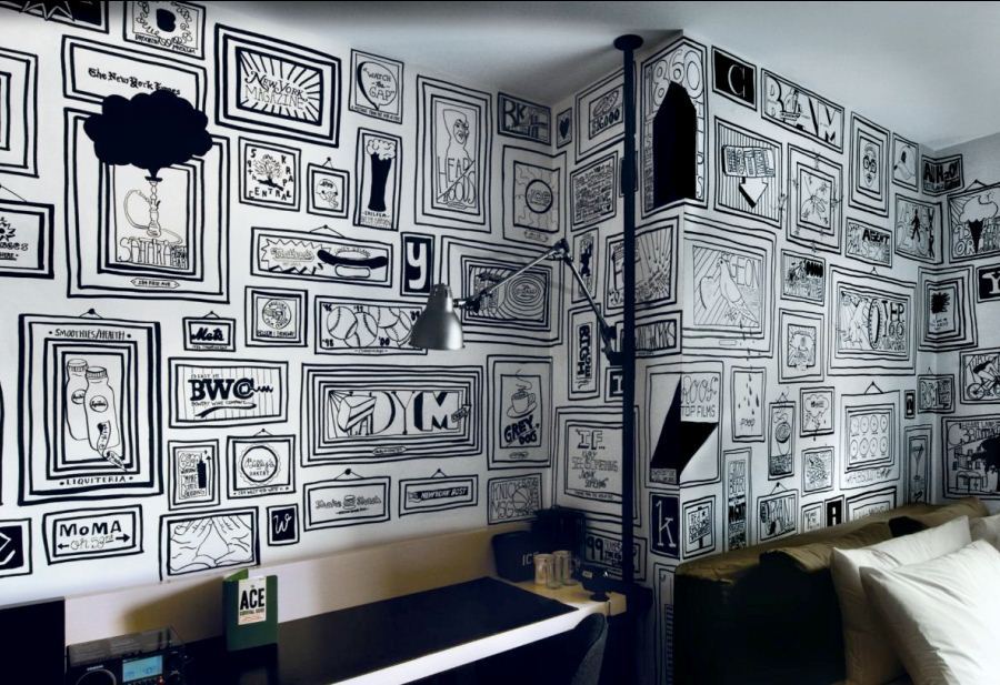 2. Роспись стены в номере отеля «Ace Hotel New York». Художник: Timothy Goodman.