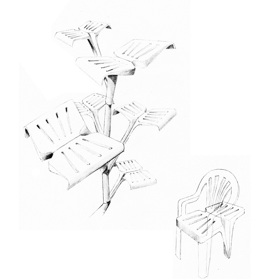 4. Необычная трансформация пластиковых стульев. Художник: Bert Loeschner.