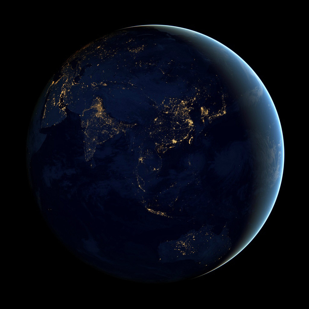 Земля ночью, фото NASA