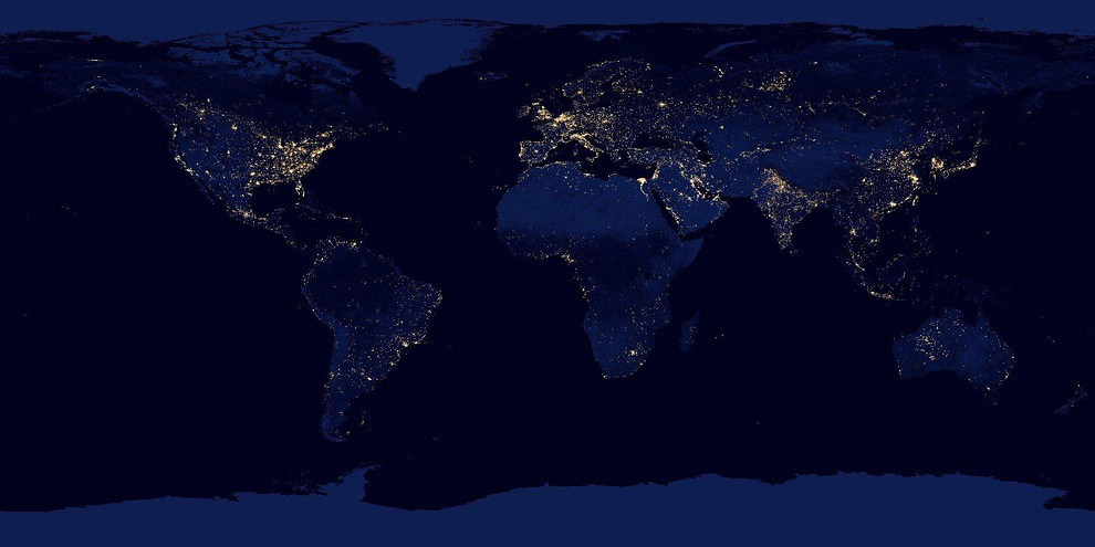 Земля ночью, фото NASA