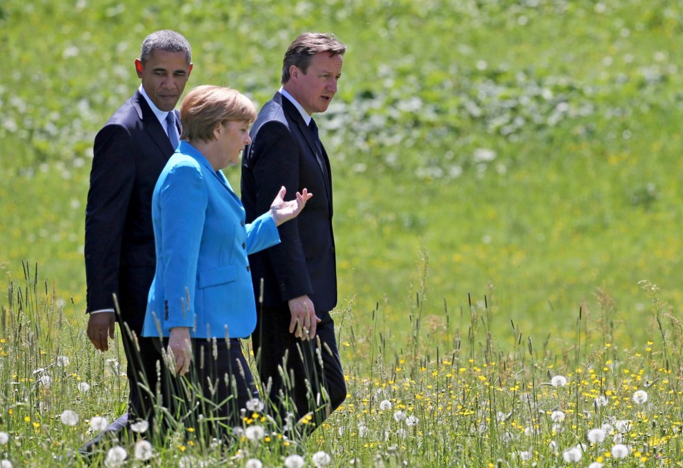 Меркель, Кэмерон и Обама на G7