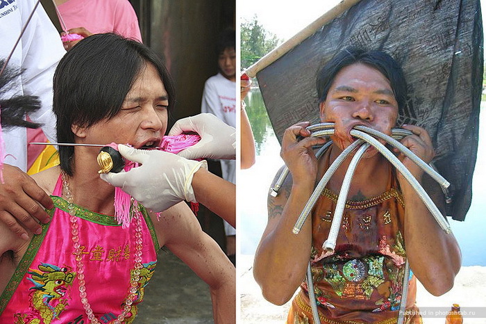 Истязания плоти на фестивале вегетарианцев в Таиланде (18+) 