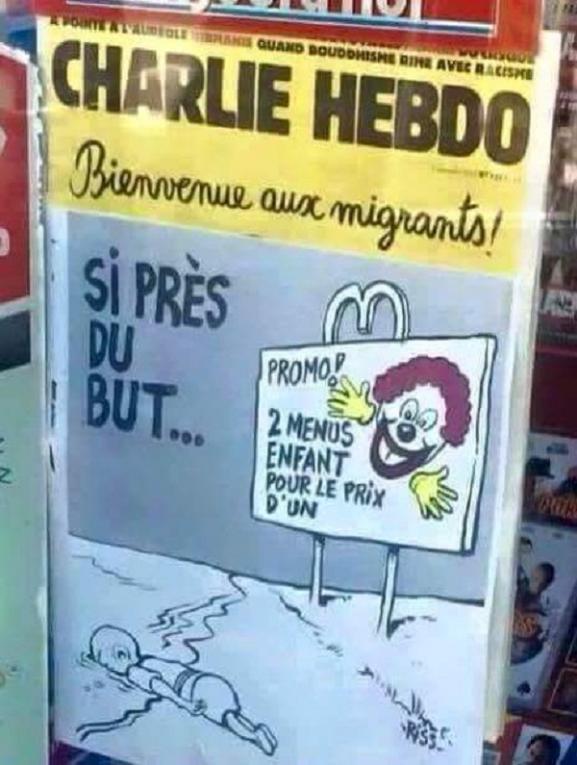 Charlie Hebdo вышел с карикатурами на утонувшего сирийского мальчика