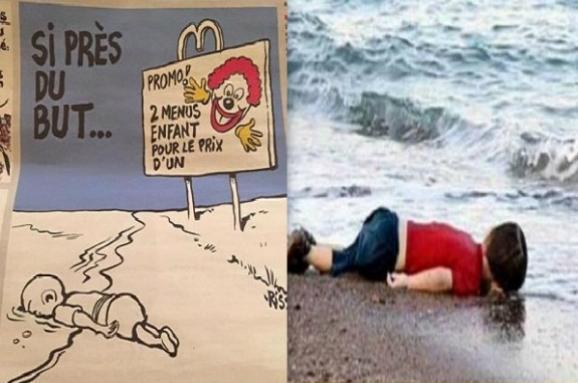 Charlie Hebdo вышел с карикатурами на утонувшего сирийского мальчика