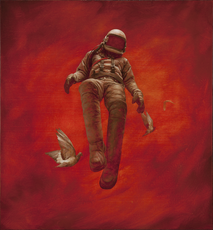 Человек в открытом космосе на гиперреалистичных картинах