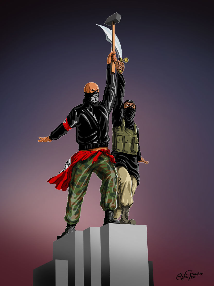 "Война и мир" - новая серия политических иллюстраций от скандального Гундуза Агаева