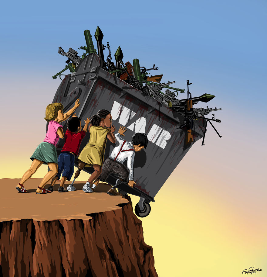 "Война и мир" - новая серия политических иллюстраций от скандального Гундуза Агаева