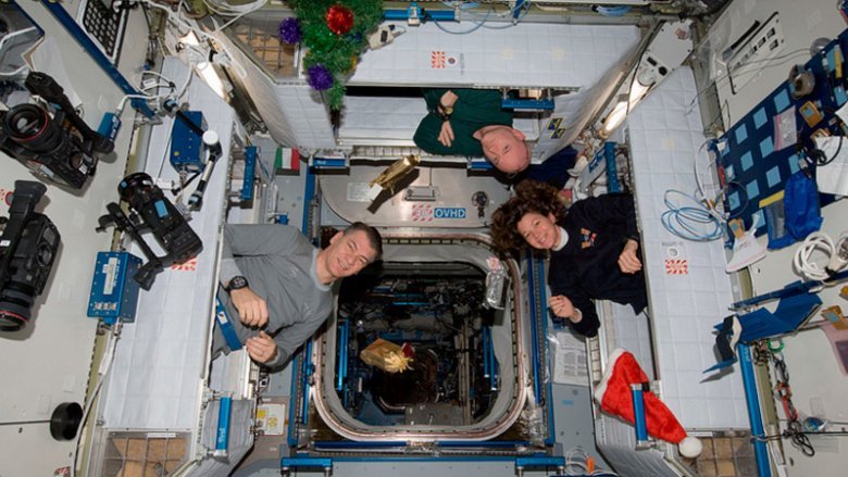 Рождество в космосе: веселые фотографии астронавтов на МКС 