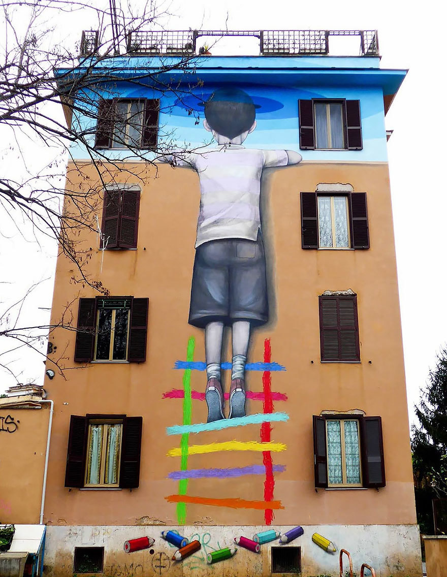 Французский уличный художник превращает скучные здания по всему миру в произведения искусства