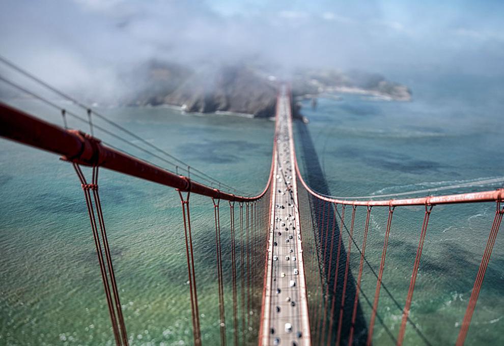 на вершине мира: замечательные фотографии с высоты моста "Золотые Ворота"