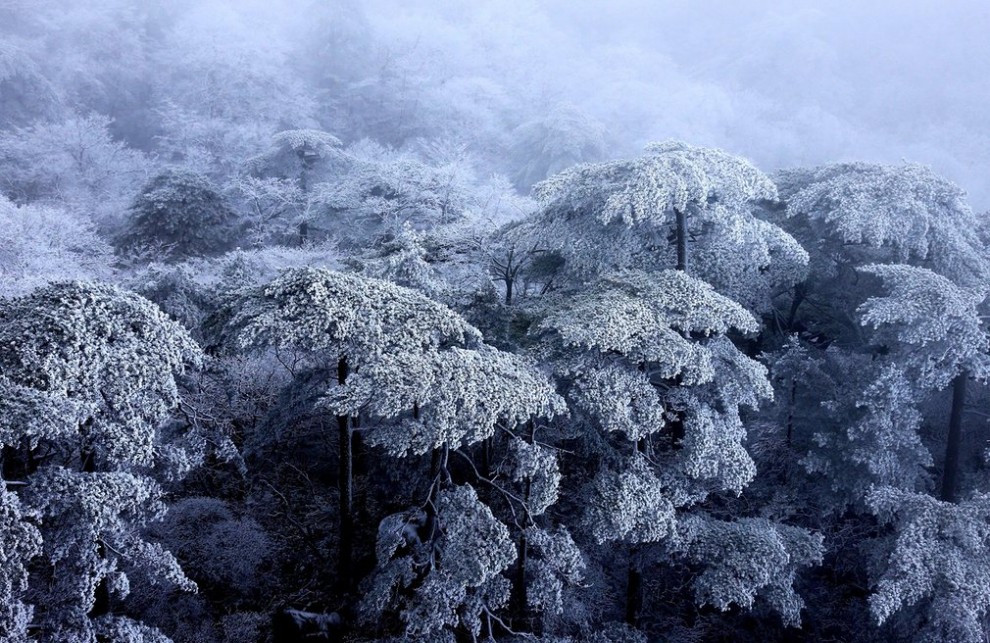 Заснеженные горы Хуаншань