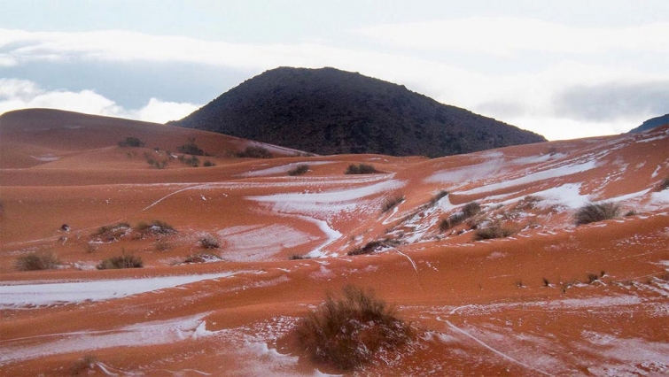 Невероятные фотографии заснеженной пустыни Сахара, в которой впервые за 40 лет выпал снег