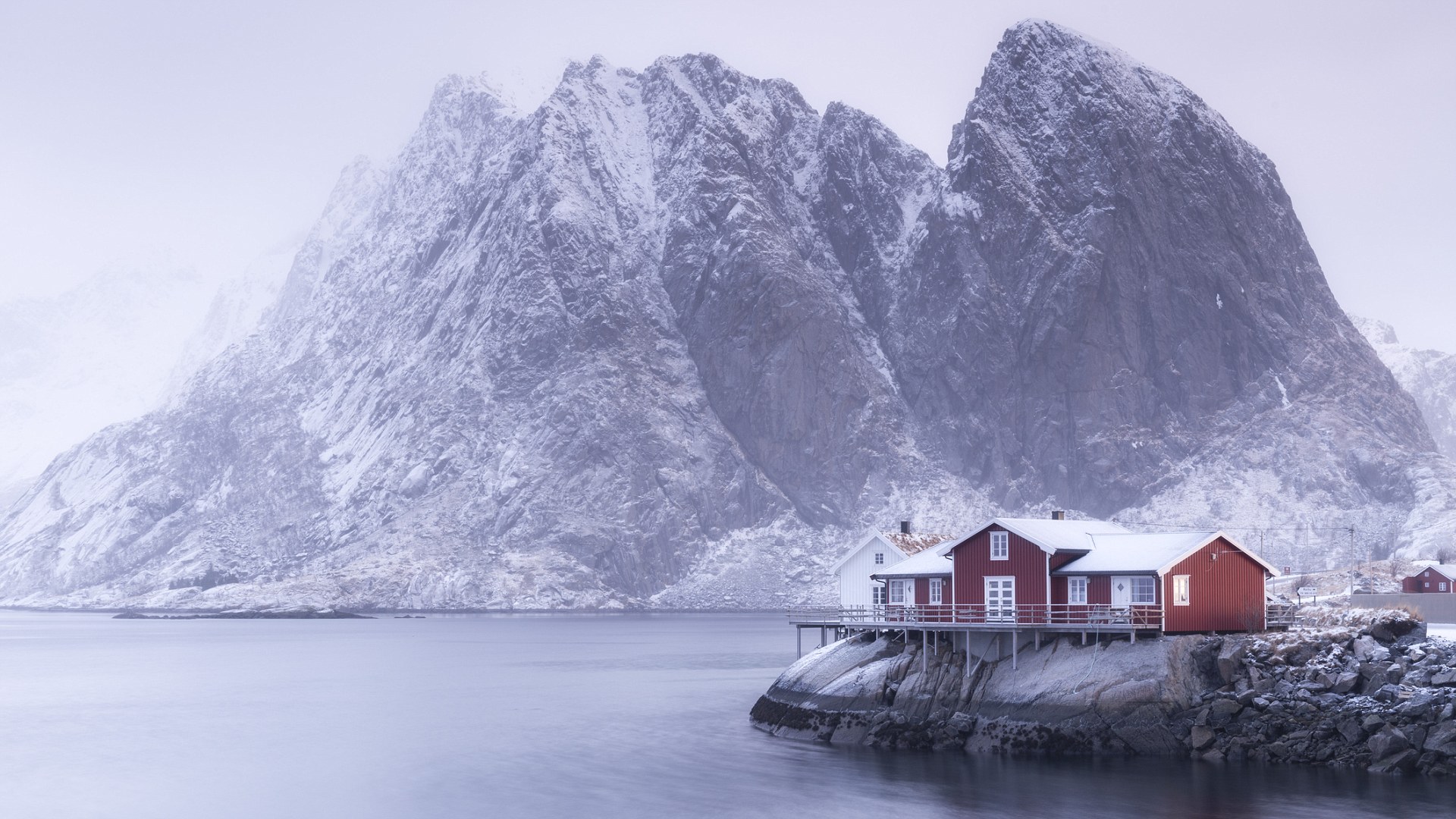 Норвегия дом зима Фьорд